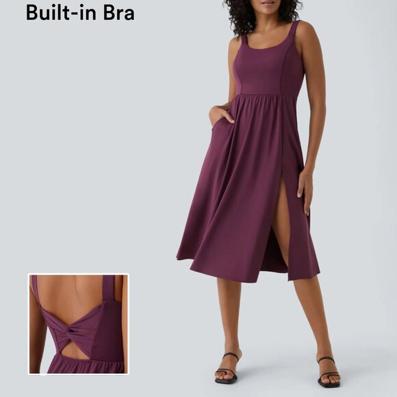 HALARA Dresses & Skirts - Halara Padded midi dress fig burgundy cross-over padded jersey knit new X-Large